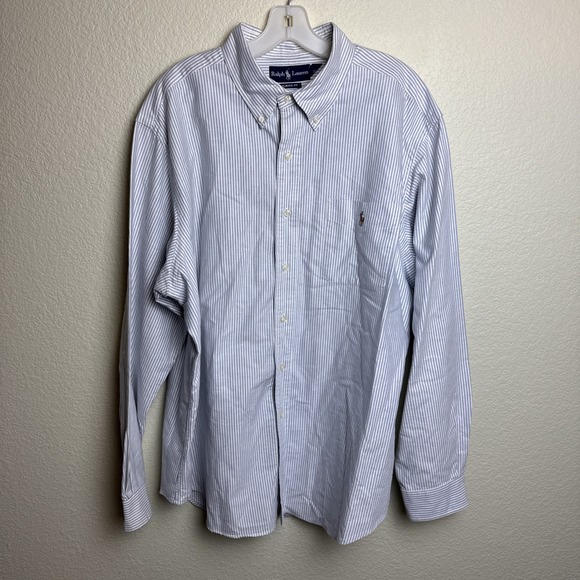 Ralph Lauren Men's Long Sleeve XXL 2XL Classic Fit Blue/White Stripe Pony - Picture 1 of 6